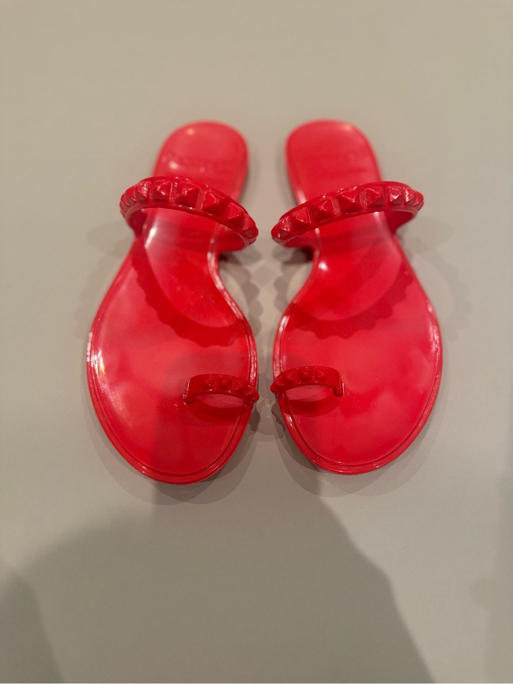 Women's Red Jelly Toe-Ring Slide Sandals - with studded detail